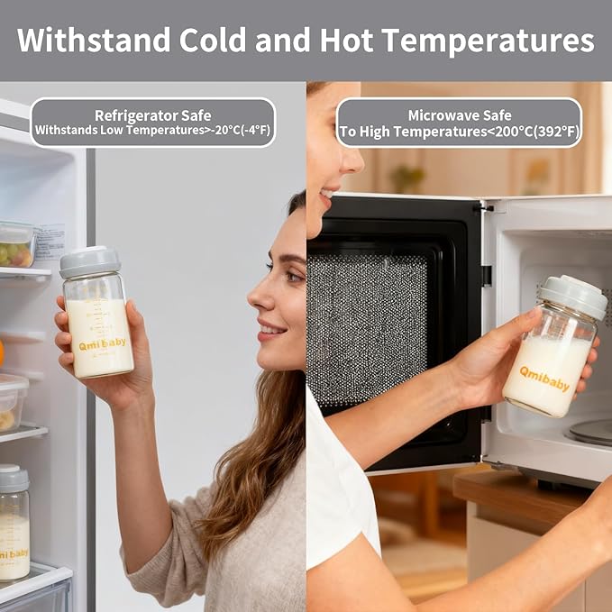 Glass Breastmilk Storage Bottles 180ml 6oz BPA-Free Leak-Proof Natural Baby Bottle for Breastmilk Storage Wide Neck Bottles with Screw Ring Sealing Disk Breastfeeding (Grey, 180ml-2Packs)