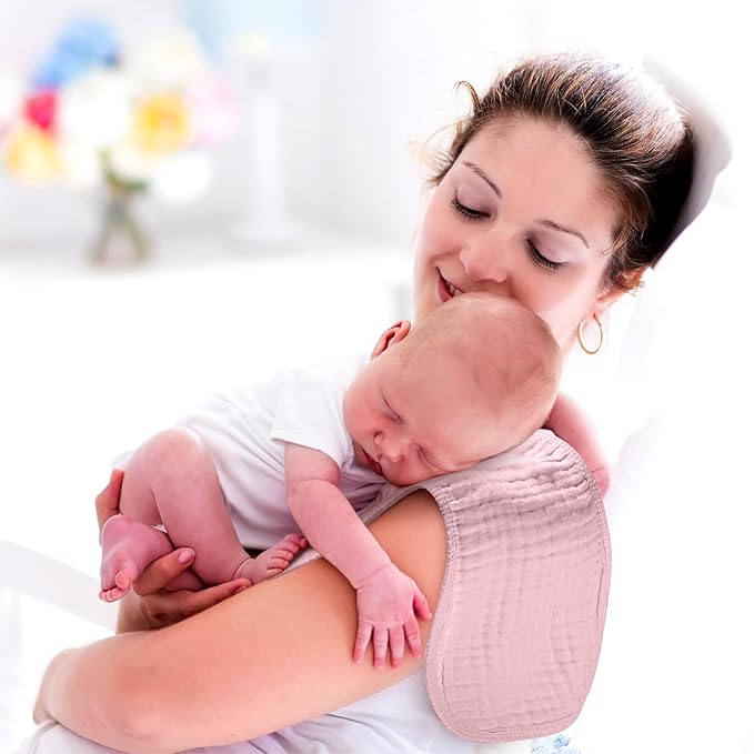 Frienda 8 Pieces Muslin Burp Cloths for Baby Cotton Burp Cloth 10 x 20 Inches Multi Colors Muslin Washcloths Diapers 4 Absorbent Layers Newborn Face Towels for Baby Boy Girl Unisex (Pink Purple Color)