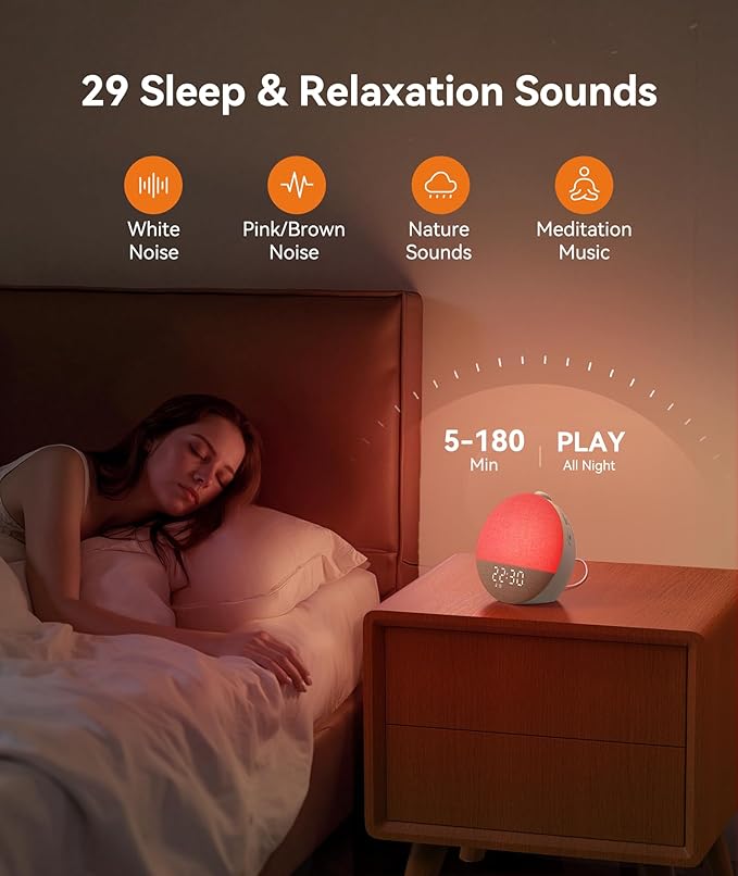 Dreamegg Sunrise 2 - Sunrise Alarm Clock, Sound Machine for Sleep, Favorites Mode, Sleep Routines, Dimmable Night Light, 29 Soothing Sounds, White Noise Machine, Wake Up Light for Bedrooms (Cream)
