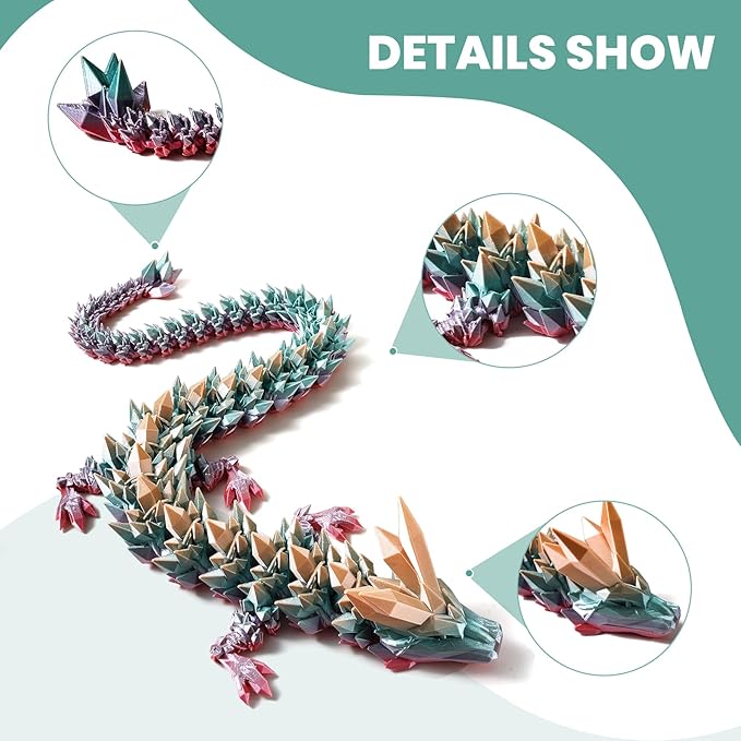 30'' 3D Printed Dragon - 3D Printed Toys, Articulated Crystal Dragon Large Rainbow Animal Fidget Toy, Decor Huge Dragons Collectible Figurines(Mixcolor4,30inch)