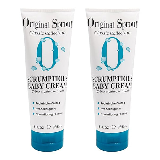Original Sprout Scrumptious Baby Cream, Gentle Moisturizing Cream for Dry, Sensitive Skin & Diaper Rash, Non-Greasy Baby Lotion with Zinc Oxide & Calendula for Face & Body, 8 fl oz, (Pack of 2)
