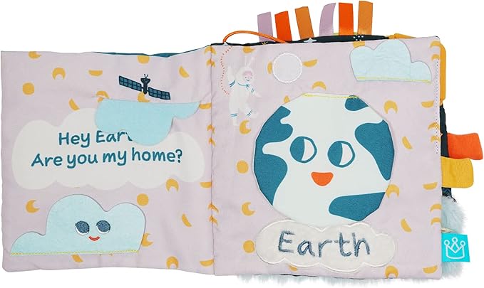 Manhattan Toy Little Rocket Finds Home Soft Activity Crinkle Book for Baby & Toddler with Tethered Characters Small