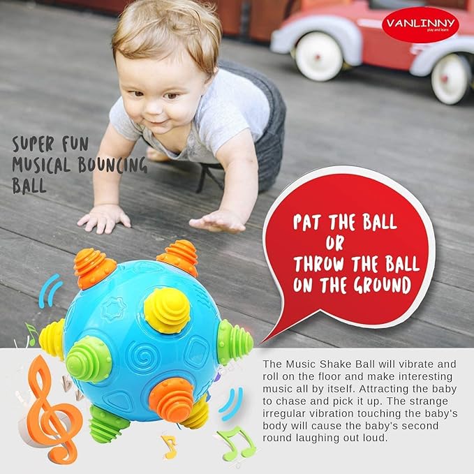 VANLINNY Toddlers Baby Music Shake Ball Toy Bumble Ball for Babies,Dancing Bumpy & Interactive Sounds Crawl Toy, Best Bouncing Sensory Learning Gift for 3+ Year Old Boys&Girls.