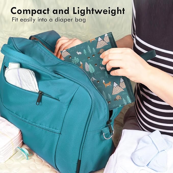 Portable Diaper Changing Pad for Baby - Waterproof Compact Changing Mat with Wrist Strap - Wipeable Travel Changing Pad for Diaper Bag - Gifts for Baby Shower by PHOEBUS BABY(Woods)