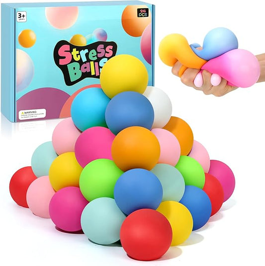 24Pack Fast Rising Stress Balls for Adults Kids, 2.5" Large Sensory Fidget Ball for Anxiety Stress Relief, Sensory Squishy Ball, Pull Stretch Fidget Toy for Students, Classroom Prize Box Toys