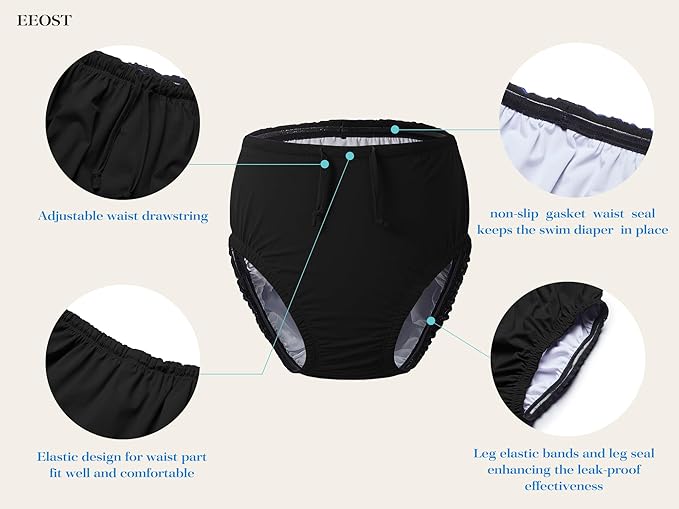 Youth Special Needs Reusable Swim Diapers Swimwear for Incontinence Cloth Diaper Covers Waterproof,Leakproof, Unisex (12-14T, Black)
