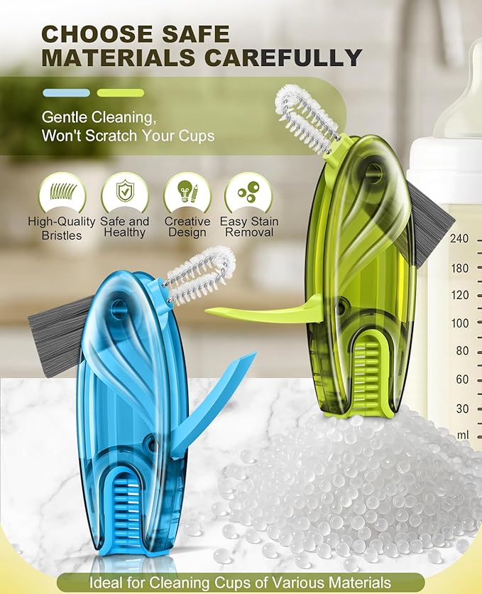 4 in 1 Cup Lid Gap Cleaning Brush Set 2 Pcs - Multifunctional Bottle Cleaning Brush Tools for Home Kitchen and Travel Cleaning | Portable Silicone Cup Lid Cleaner in 2 Colors