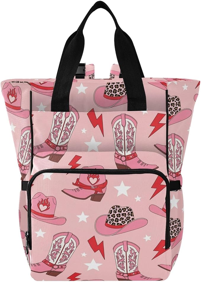 Emelivor Western Cowgirl Pink Diaper Bag Backpack Large Capacity Travel Baby Bags Backpack Diaper Bags for Boy Girl Unisex Baby Women Travel