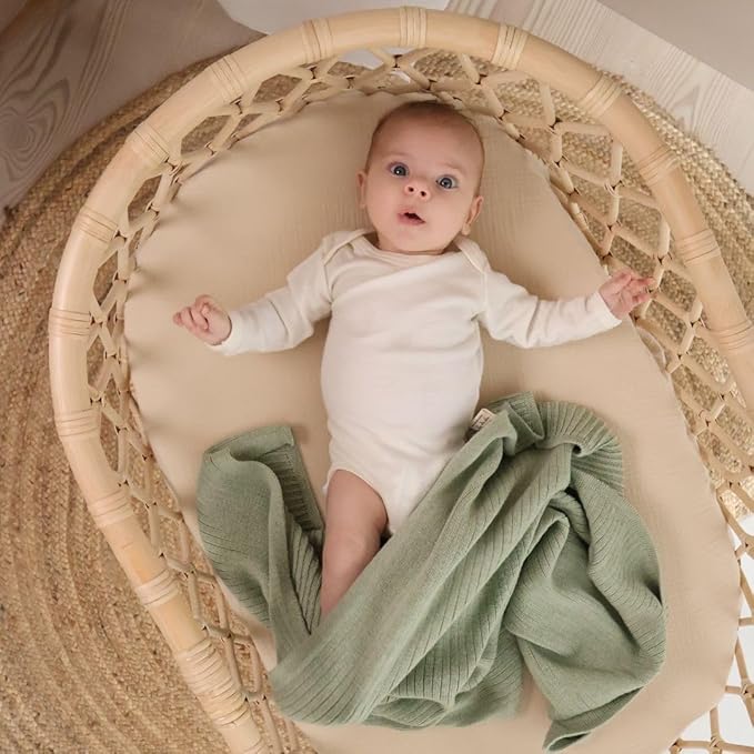 Knitted Organic Cotton Baby Blanket- Swaddle Blanket, 30" x 40" Soft Receiving Blanket for Newborn (Roman Green)