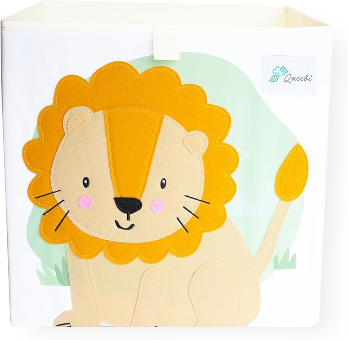 Storage Cube- Organizer for Nursery, Playroom, Bedroom, Closet. Foldable Box 13x13x13 inches. Children's Toy Box, Diaper Caddy, Clothing Basket, Book Bin, Baby Essentials & Gift (Lion)