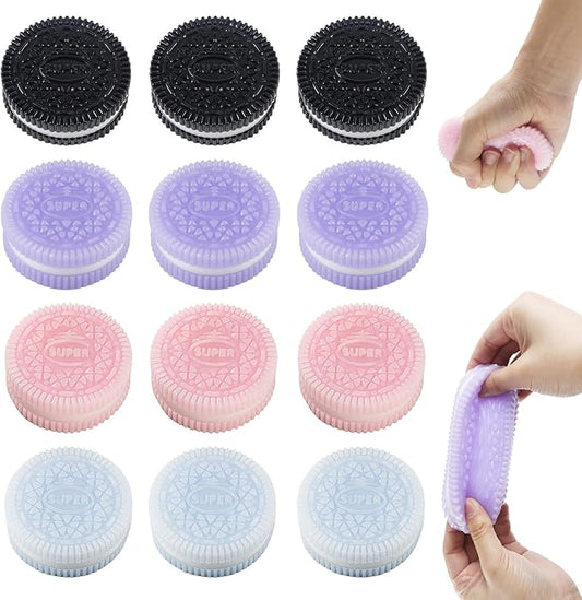 Sticky Cookie Squishies Fidget Toys Adults, Squeeze Toys Sensory Toys for Kids with Autism, Stress Balls for Adults Fidgets Birthday Gifts Party Favors for Kids(12 Pack Pink Black Green Purple)