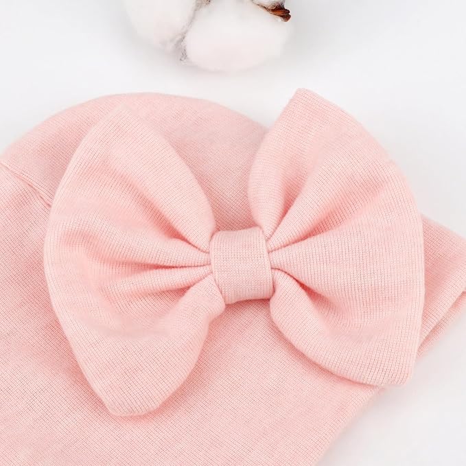 BQUBO Newborn Girls Hats Baby Hat and Mittens Set Infant Caps Bow Hospital Beanie with No Scratch Mittens for Baby Boys Girls