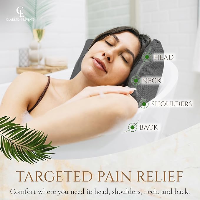 Luxury Bath Pillow for Tub - Thick and Comfortable Bathtub Pillow Support for Head and Neck and Back - Washable Quick-Drying Bath Pillows - Bath Cushion for Home Spa - Fits Any Bathtub - Dark Gray