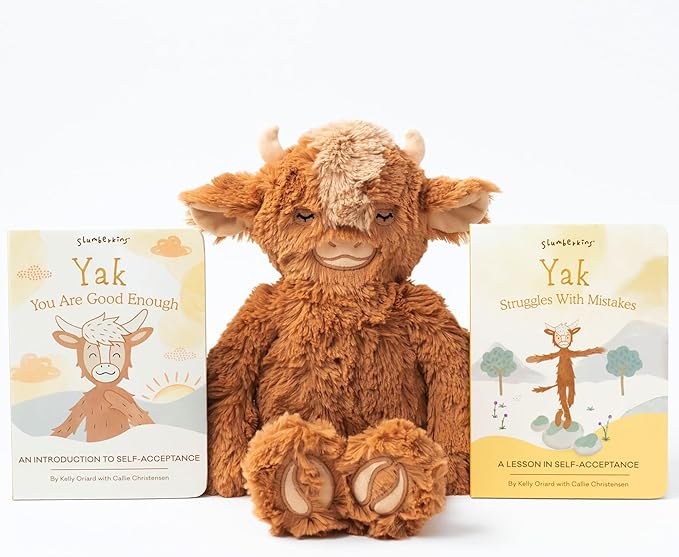 Slumberkins 14" Yak Kin & 2 Board Books Complete Set Bundle | Promotes Self-Acceptance & Positive Self-Talk | Social Emotional Tools for Ages 0+ (Yak Kin Plush + 2 Board Books)