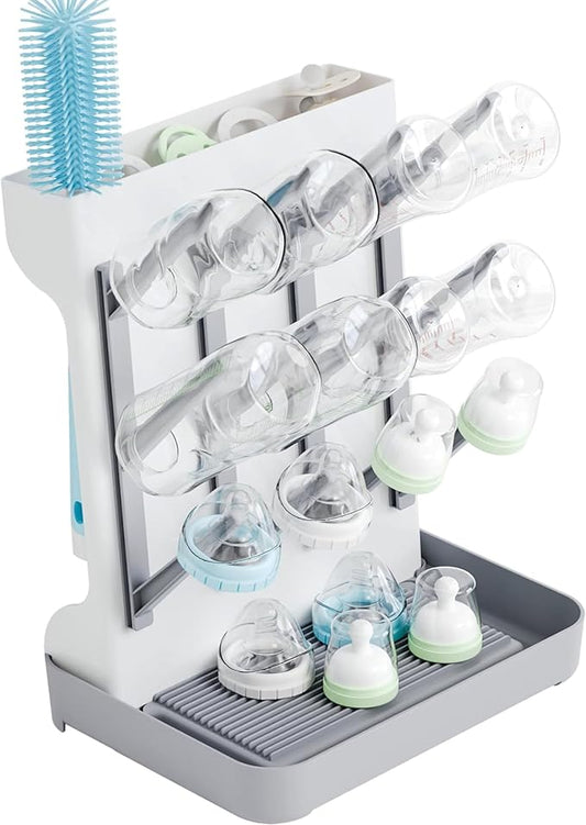 SuoXing Vertical Baby Bottle Drying Rack,Space Saving Countertop Baby Drying Rack for Bottles,Large Baby Bottle Station Stand,Bottle Rack Dryer for Brushes,Pacifiers,Baby Accessories Organizer,Grey