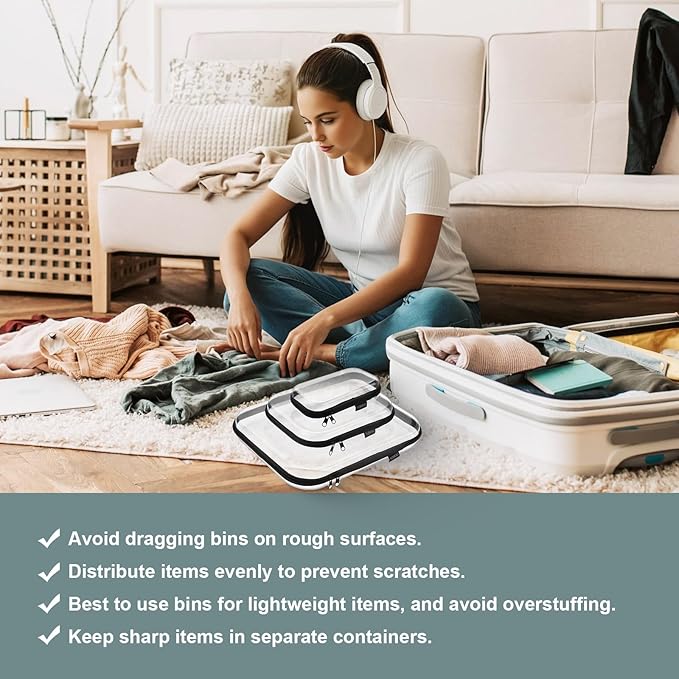 Hard Sided Clear Zipper Case for Storage- Professional-Grade Plastic Clear Zipper Pencil Case,Toy Storage Bins, Toiletry Pouch, Travel Organizer, Cosmetic Bag（Black,3 Pack, LMS）