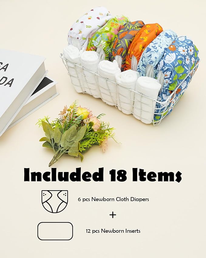 ALVABABY Baby Cloth Diapers 6 Pack with 12 Inserts Cloth Diaper Covers Adjustable Washable Reusable for Baby Girls and Boys 6DM120A