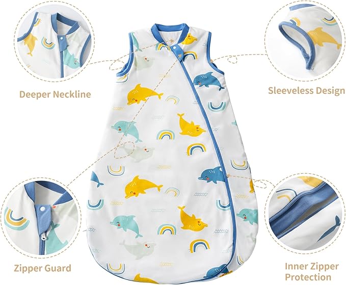 1.0 Tog 2.5 Tog Baby Sleep Sack, 100% Cotton Baby Sleeping Bag 3-24M, 2-Way Zipper Baby Wearable Blanket