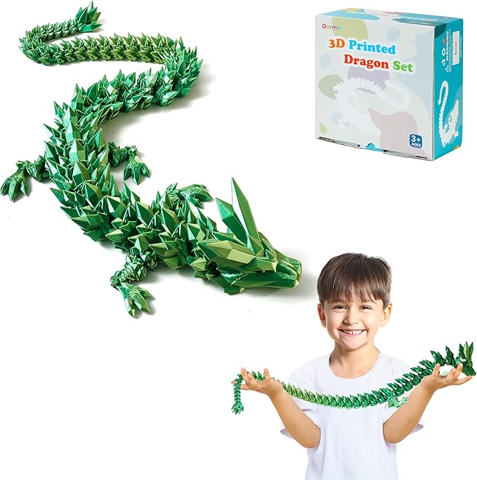 30'' 3D Printed Dragon - 3D Printed Toys, Articulated Crystal Dragon Large Rainbow Animal Fidget Toy, Decor Huge Dragons Collectible Figurines(Laser Green,30inch)