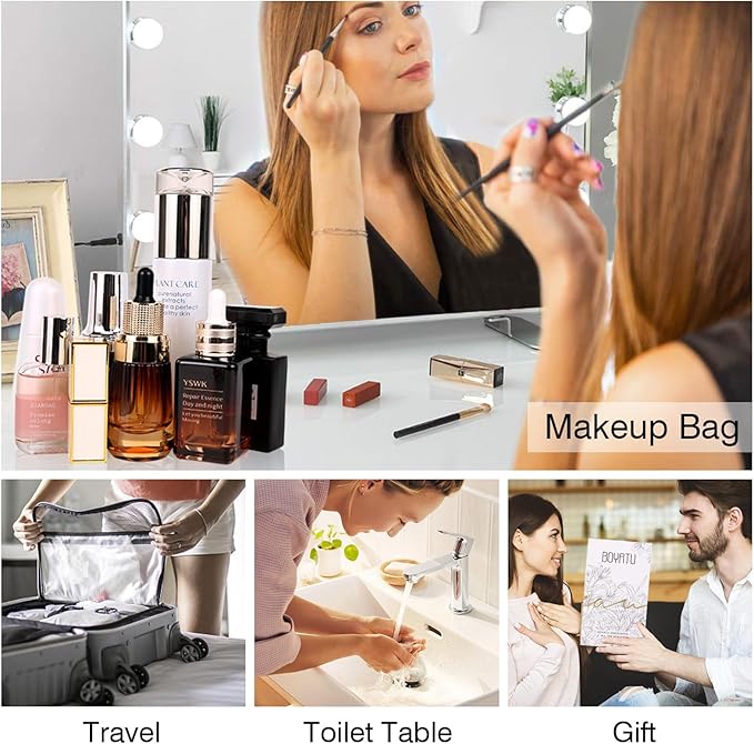 BOYATU Travel Makeup Bag Organizer Cosmetic Bag: 3 Pcs Set Make up Bags for Women with Handle - Waterproof Vegan Leather Toiletry Bags Travel Essentials Pouch with Compartments (G-13-Pink)