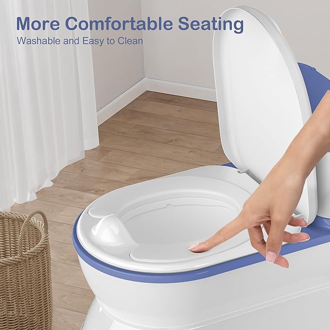 2-in-1 Toddler Potty Training Toilet - Larger Potty Chair & Detachable Training Seat for Boys & Girls Ages 1-3 with Flushing Sound, Wipes Storage, Toilet Paper Holder - Blue