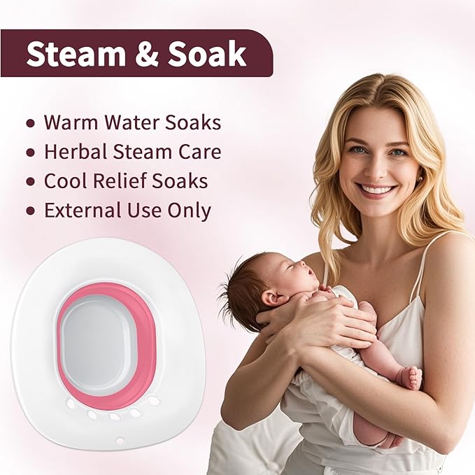 Sitz Bath for Hemorrhoids, Sitz Bath for Toilet Seat - Perineal Soaking and V Steaming, Postpartum Care - Yoni Steam Seat - Collapsible Storage - Use with Sitz Baths Salt