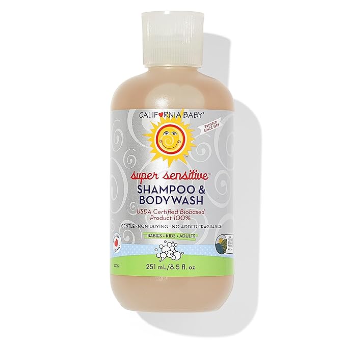California Baby Super Sensitive Baby Shampoo and Body Wash | 100% Plant-Based | Gentle Fragrance Free Shampoo | Hypoallergenic | 251 mL / 8.5 oz