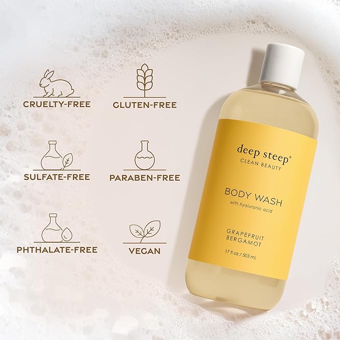 Deep Steep Body Wash, Rosemary Mint, 17 oz – Hydrating Shower Gel with Hyaluronic Acid, Shea Butter, Aloe Vera & Argan Oil – Vegan, Clean Beauty, Clean & Refreshed Skin