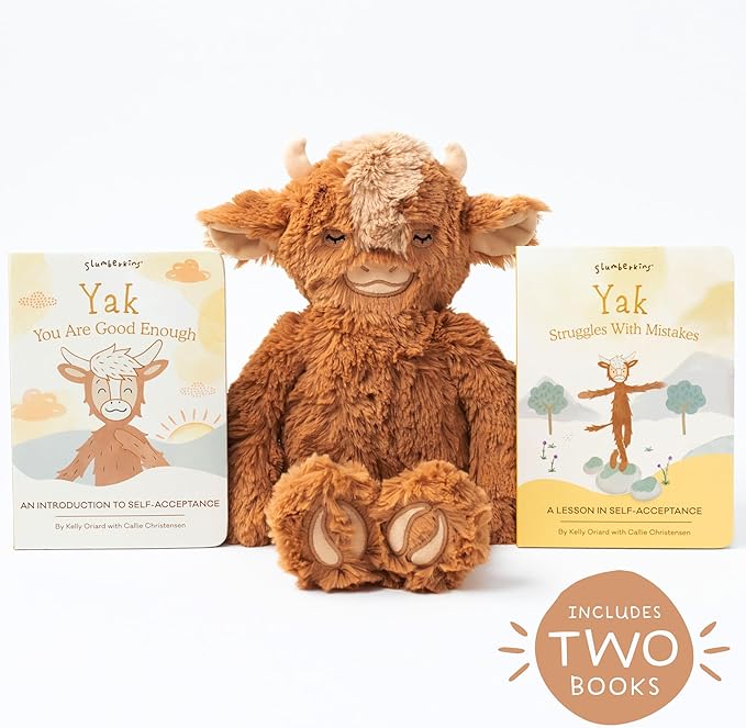 Slumberkins 14" Yak Kin & 2 Board Books Complete Set Bundle | Promotes Self-Acceptance & Positive Self-Talk | Social Emotional Tools for Ages 0+ (Yak Kin Plush + 2 Board Books)