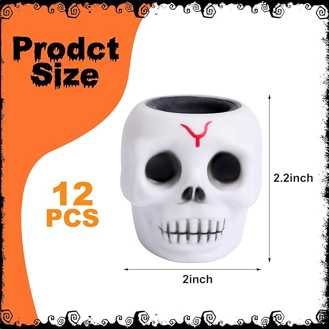 Tlswshsy 12 Pcs Halloween Skull Squishy Toy, Stretchy Skull Relieve Stress Fidget Toys, Squeeze Sensory Ghost Toys for Halloween Party Decoration Trick or Treat Office Toy