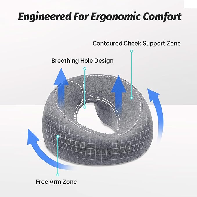 Face Down Pillows for Massage Table, Massage Headrest for Bed, Face Cradle for Spa, BBL Pillow After Surgery Post Eye Surgery Recovery & Vitrectomy Recovery Equipment Removable Cover Grey