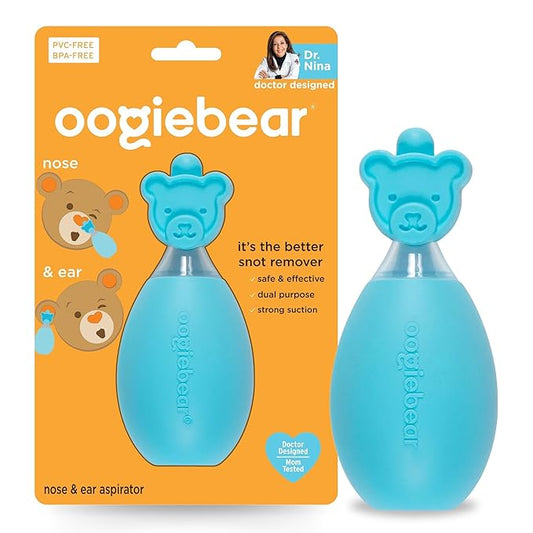 oogiebear: Baby Nasal Aspirator - Safe Booger & Earwax Remover for Newborns, Infants, Toddlers - Better Syringe, Airtight Suction, Nose Sucker - Essential Baby Stuff, Diaper Bag Must-Haves, Blue