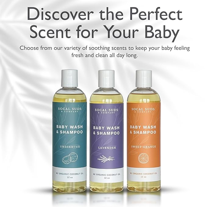 SoCal Suds & Company Organic Baby Shampoo and Body Wash - 2-in-1 Castile Soap, Hypoallergenic, Sensitive Skin, Natural Soap, Toddler Shampoo, Infant, Newborn, Kids Body Wash - 12oz Sweet Orange