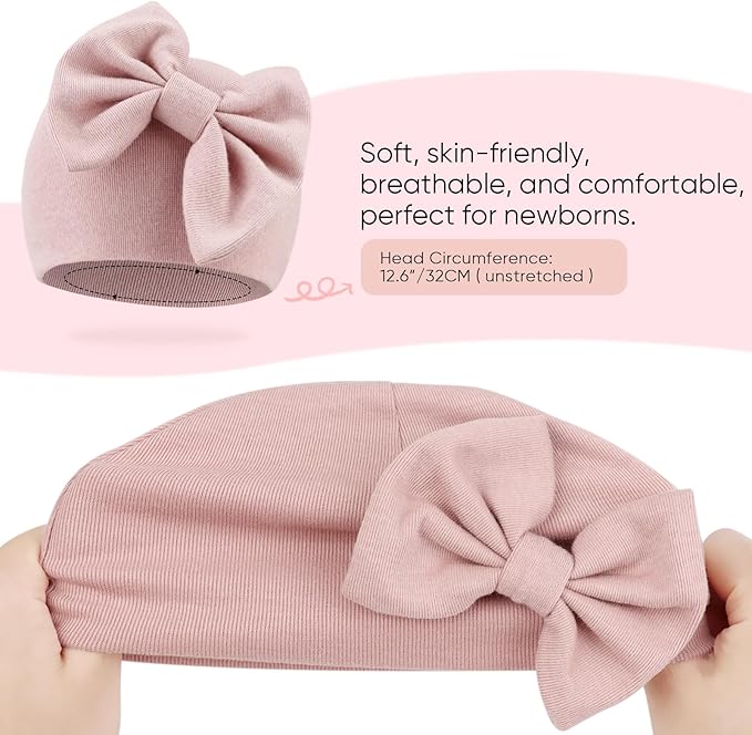 BQUBO Newborn Girls Hats Baby Hat and Mittens Set Infant Caps Bow Hospital Beanie with No Scratch Mittens for Baby Boys Girls