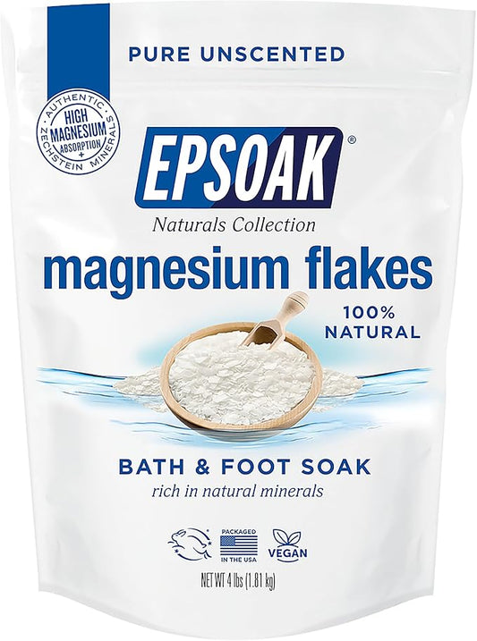 Epsoak Naturals Collection Magnesium Flakes for Foot Spa & Relaxing Bath, 4 lb, 100% Natural & Unscented Zechstein Magnesium Chloride