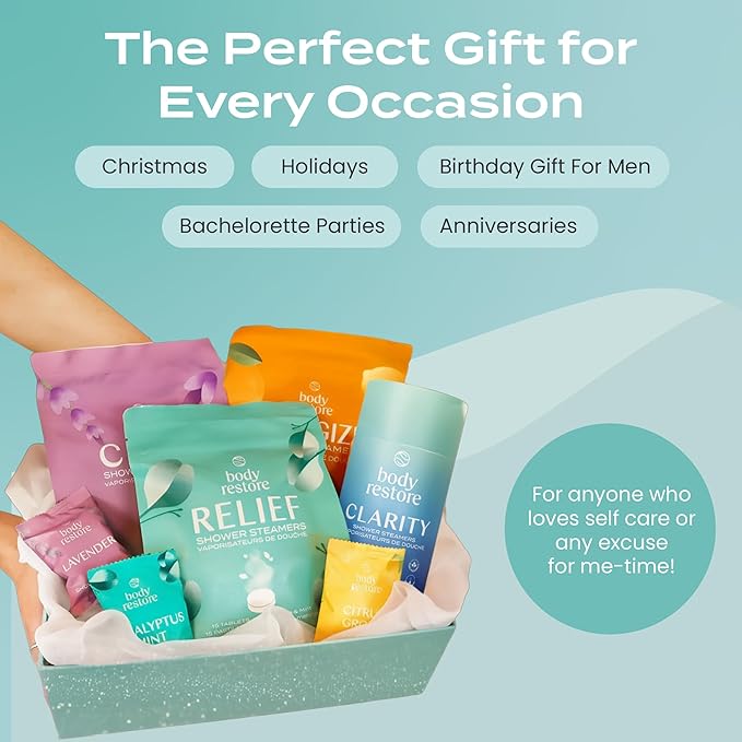 Body Restore Shower Steamers Aromatherapy 15 Pack - Boo Basket Stuffers for Women, Christmas Stocking Stuffers for Men, Birthday Gifts, White Elephant, Relaxation, Self Care - Eucalyptus