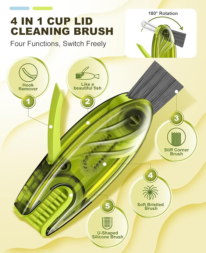 4 in 1 Cup Lid Gap Cleaning Brush Set 2 Pcs - Multifunctional Bottle Cleaning Brush Tools for Home Kitchen and Travel Cleaning | Portable Silicone Cup Lid Cleaner in 2 Colors