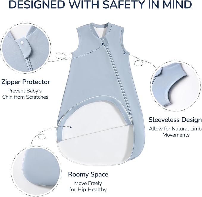 1.0 Tog 2.5 Tog Baby Sleep Sack, 100% Cotton Baby Sleeping Bag 3-24M, 2-Way Zipper Baby Wearable Blanket