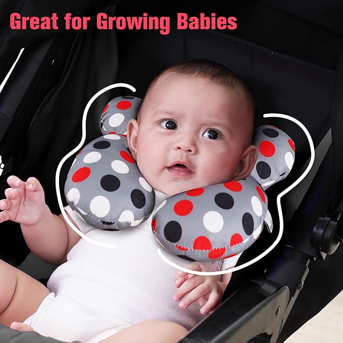 KAKIBLIN Baby Travel Pillow, Baby Neck Pillows for Car Seat,Upgraded Babies Head Pillow, Head and Neck Support for Car Seat, Pushchair,Travel (Grey Pot)