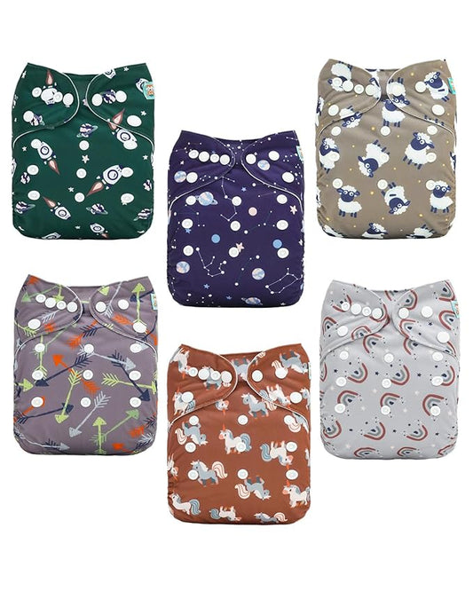 ALVABABY Baby Cloth Diapers 6 Pack with 12 Inserts Cloth Diaper Covers Adjustable Washable Reusable for Baby Girls and Boys 6DM122A