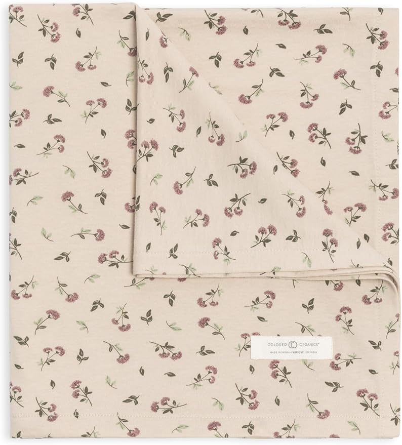 Colored Organics Baby Organic Cotton Swaddle - Infant Receiving Blanket - Betty Floral/Purple + Olive
