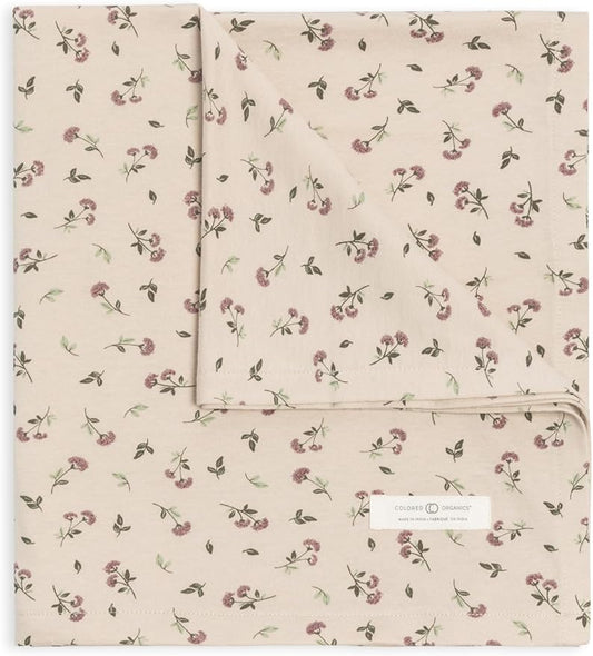 Colored Organics Baby Organic Cotton Swaddle - Infant Receiving Blanket - Betty Floral/Purple + Olive