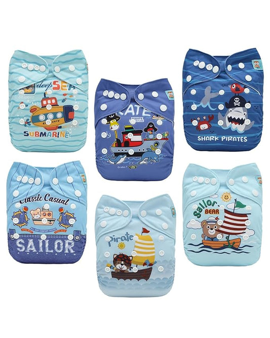 ALVABABY Baby Cloth Diapers 6 Pack with 12 Inserts Cloth Diaper Covers Adjustable Washable Reusable for Baby Girls and Boys 6DM133A