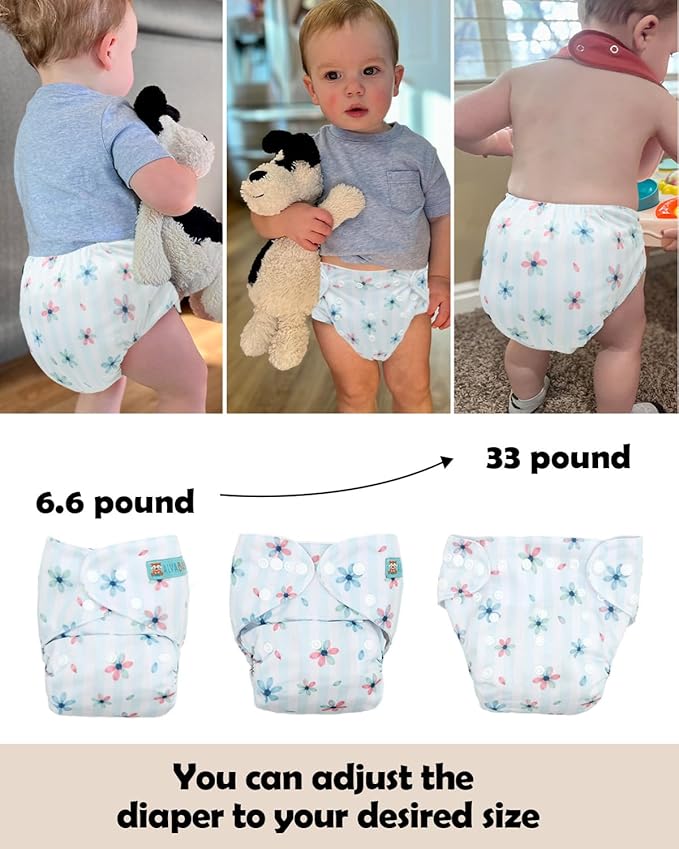 ALVABABY Baby Cloth Diapers 6 Pack with 12 Inserts Cloth Diaper Covers Adjustable Washable Reusable for Baby Girls and Boys 6DM117A