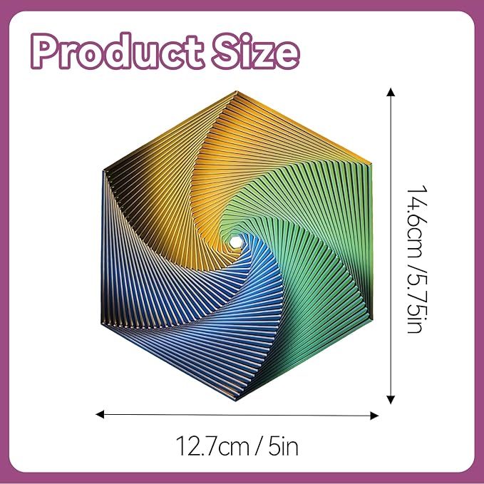 Fractal Fidget Hexagon-3D Printed Hexagon Fidget Toy, Infinity Cube Sensory Toys for Adults, Desk Spinning Toy, Hexagon Spiral Visual Fingertip Toys for Stress Anxiety (5.75in) (Yellow-Green-Blue)