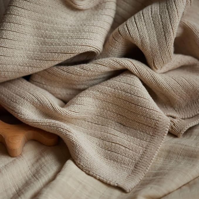 Knitted Organic Cotton Baby Blanket- Swaddle Blanket, 30" x 40" Soft Receiving Blanket for Newborn 2-Pack (Fog and Blush)