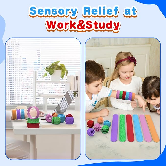 Sensory Fidget Toys Slap Bracelets: 12PC Textured Silicone Sensory Toys for Autism, Fidgets for Kids, Teens & Adults, Anxiety & Stress Relief - Ideal for Classroom Rewards, Party & Special Needs Gifts