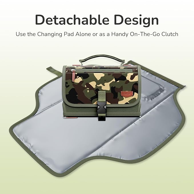 Portable Diaper Changing Pad for Baby, Detachable Travel Changing Pad with Baby Wipes Pocket, Gifts for Baby Shower, Newborn Girls and Boys (Green Camo)