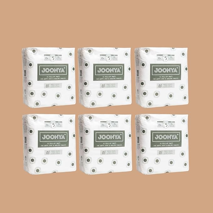 Joonya Pull-Up Pants Baby Diapers, Size 5 XL (24-37 lb) - 6 Bags of 23 (138) - NonToxic, Eco-Friendly, Ultra Slim, Overnight Use - Made in Denmark