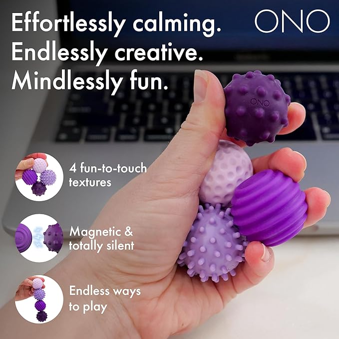 ONO Signets – Silicone Magnetic Balls with Textured Dimples, Bumps, and Waves | Fun to Play with Fidget Toy for Adults | Help Relieve Stress, Anxiety, Tension (Lavender, Set of 4)